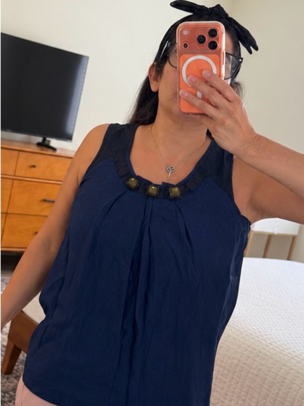 Vince Navy Sleeveless Beaded-Trim Camisole